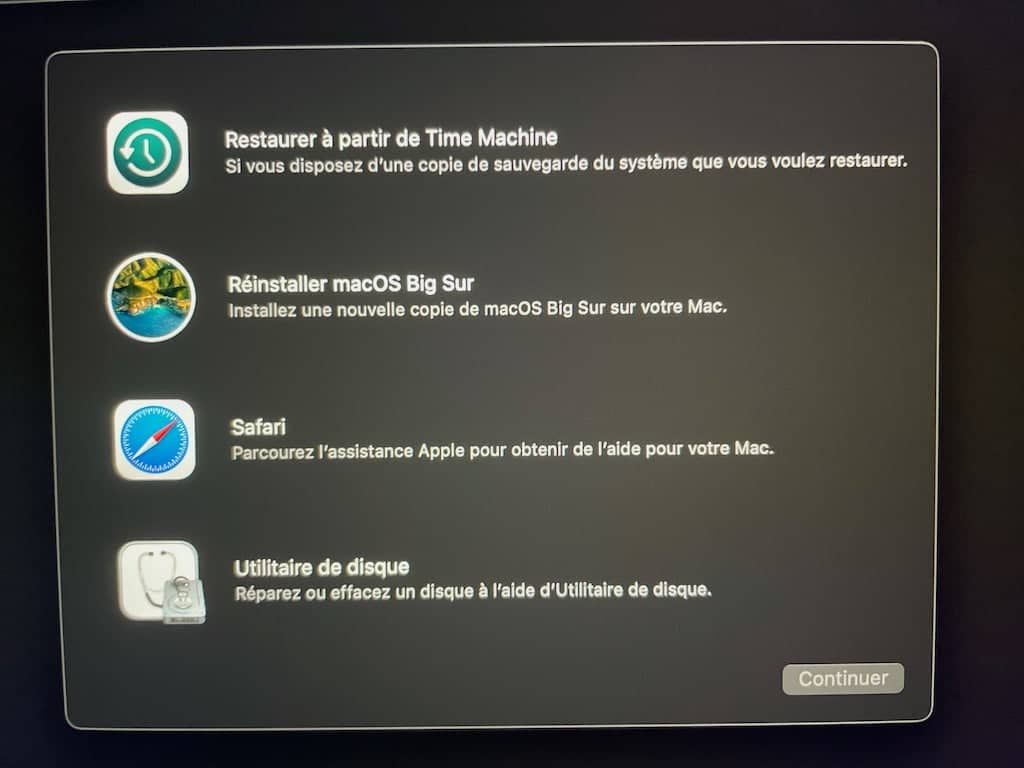 mode demarrage recovery Apple Mac Silicon options