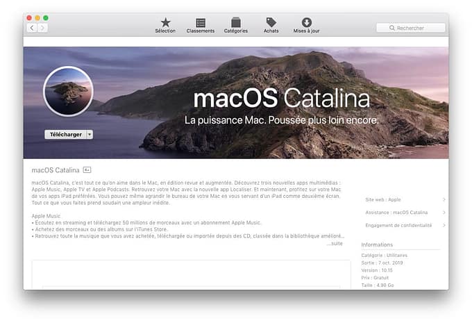 Telecharger le fichier d installation complet de macOS Catalina depuis mojave ou high sierra